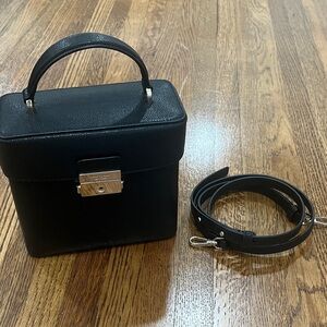 Black Structured Top-Handle Bag with Detachable Strap